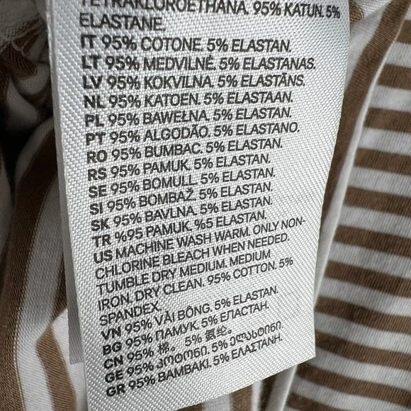H&M Slim Fit Striped T-Shirt Mens L Brown White Crew Neck Casual Top - Picture 8 of 8